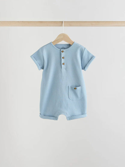 |BabyBoy| Conjunto Com 4 Macacões Infantis Azuis Com Botões No Pescoço, Estilo Vovô.