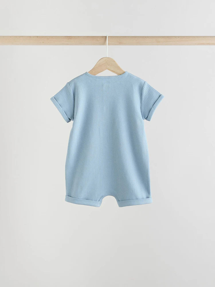 |BabyBoy| Conjunto Com 4 Macacões Infantis Azuis Com Botões No Pescoço, Estilo Vovô.
