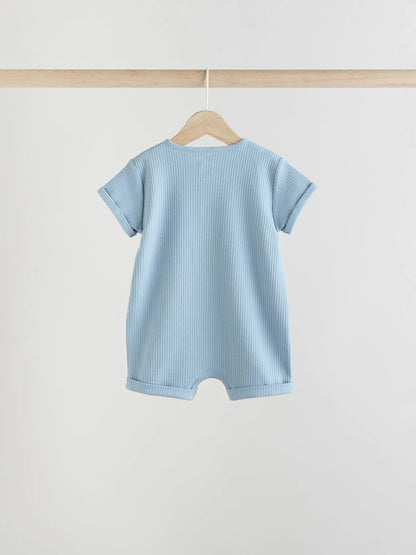|BabyBoy| Conjunto Com 4 Macacões Infantis Azuis Com Botões No Pescoço, Estilo Vovô.