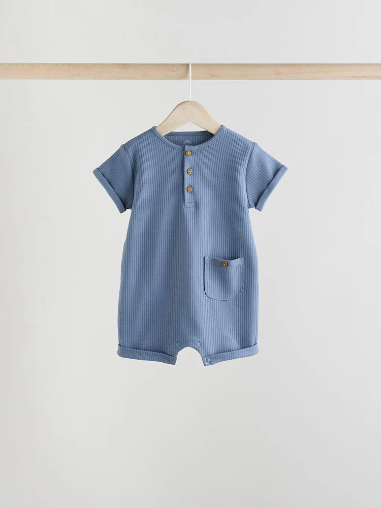 |BabyBoy| Conjunto Com 4 Macacões Infantis Azuis Com Botões No Pescoço, Estilo Vovô.
