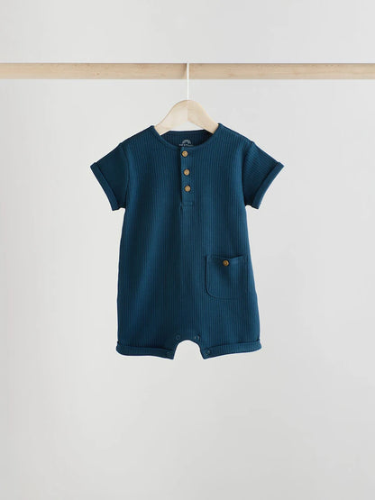 |BabyBoy| Conjunto Com 4 Macacões Infantis Azuis Com Botões No Pescoço, Estilo Vovô.