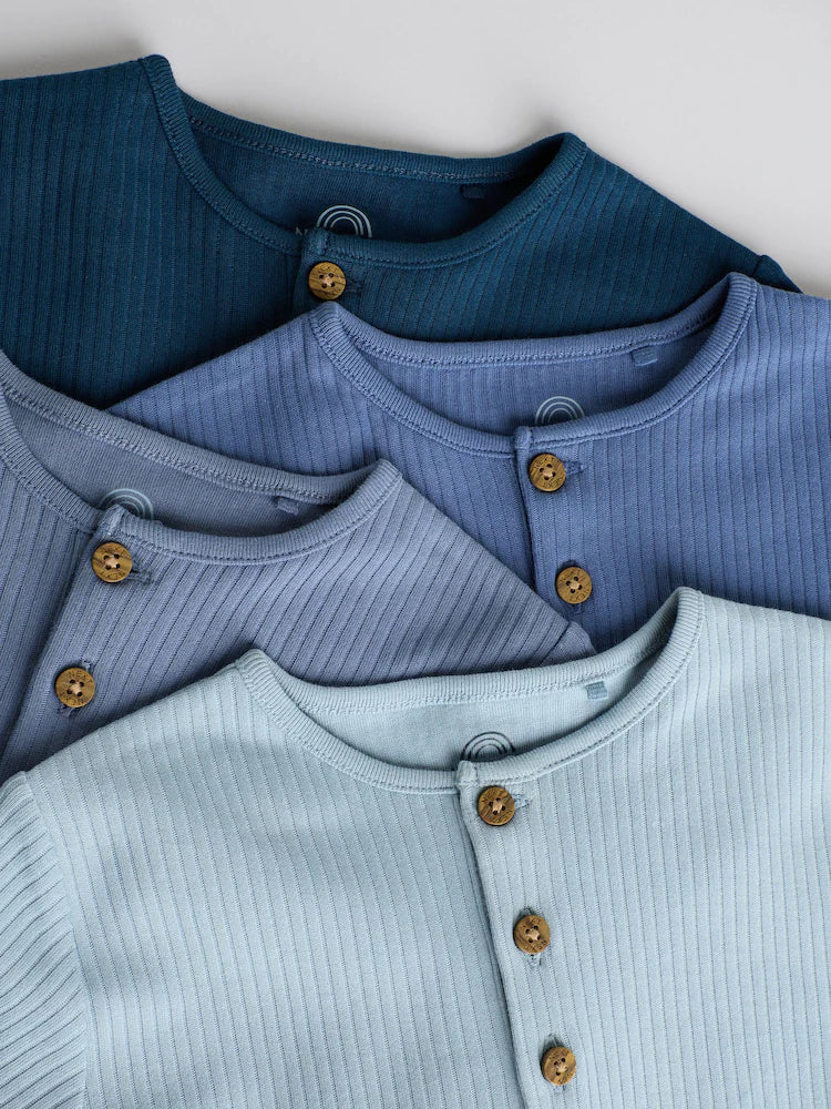 |BabyBoy| Conjunto Com 4 Macacões Infantis Azuis Com Botões No Pescoço, Estilo Vovô.