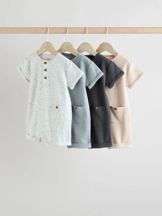 |BabyBoy| Macacão De Bebê Preto/Branco 100% Algodão, Pacote Com 4