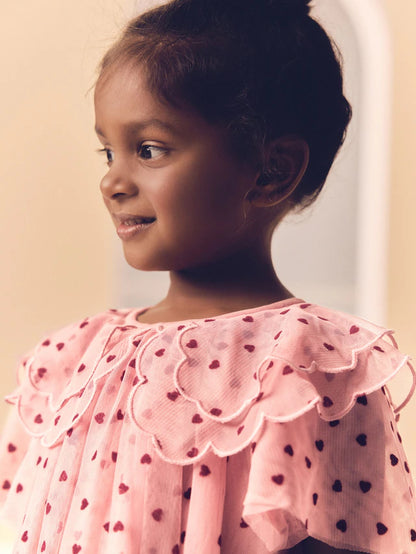 |Girl| Vestido De Festa De Malha Com Gola De Coração Rosa (3 meses a 7 anos)