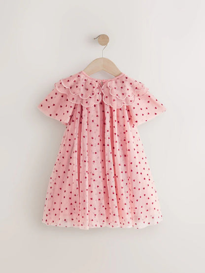 |Girl| Vestido De Festa De Malha Com Gola De Coração Rosa (3 meses a 7 anos)