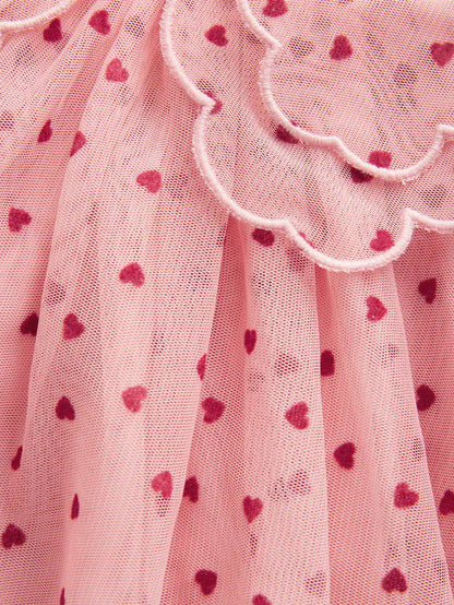 |Girl| Vestido De Festa De Malha Com Gola De Coração Rosa (3 meses a 7 anos)