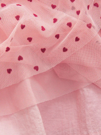|Girl| Vestido De Festa De Malha Com Gola De Coração Rosa (3 meses a 7 anos)
