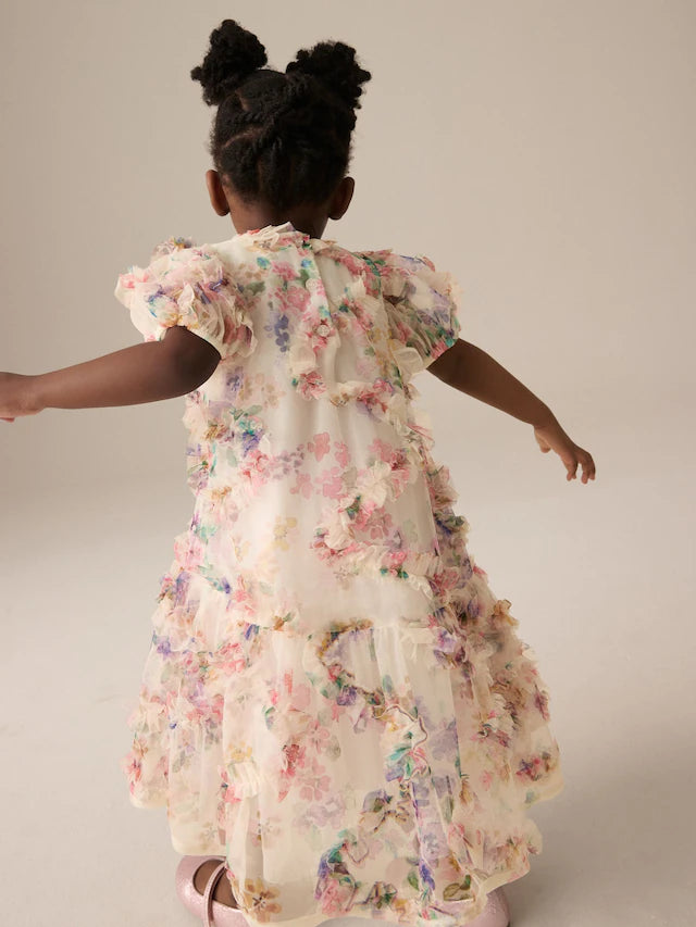 |Girl| Vestido De Festa De Malha Multifloral (3 meses a 7 anos)