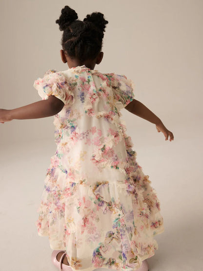 |Girl| Vestido De Festa De Malha Multifloral (3 meses a 7 anos)