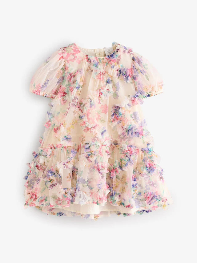 |Girl| Vestido De Festa De Malha Multifloral (3 meses a 7 anos)