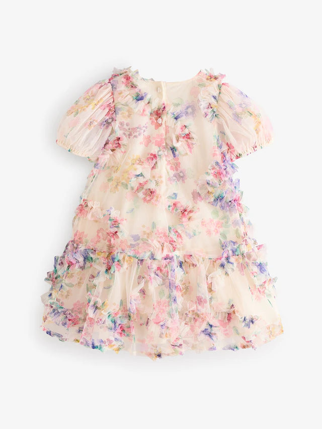 |Girl| Vestido De Festa De Malha Multifloral (3 meses a 7 anos)