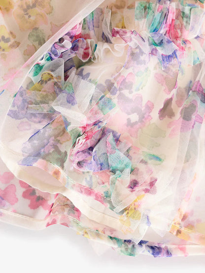 |Girl| Vestido De Festa De Malha Multifloral (3 meses a 7 anos)