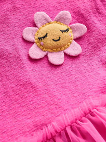 |Girl| Vestido De Malha De Manga Curta Rosa Brilhante (3 meses a 7 anos)
