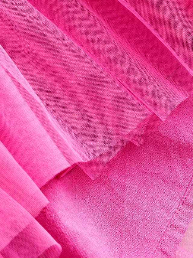 |Girl| Vestido De Malha De Manga Curta Rosa Brilhante (3 meses a 7 anos)