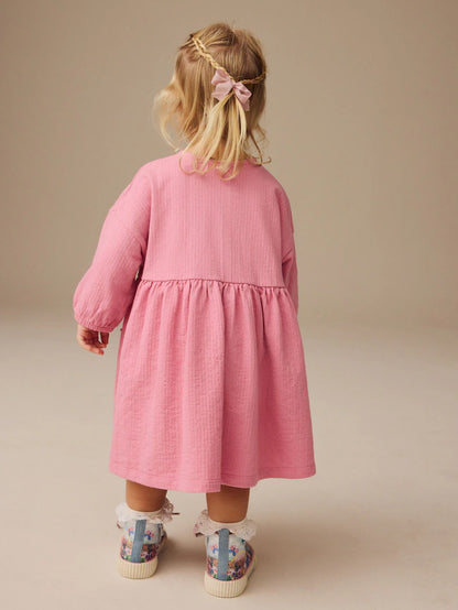 |Girl| Vestido De Malha De Manga Comprida Bunny Pink 100% Algodão (3 meses a 7 anos)