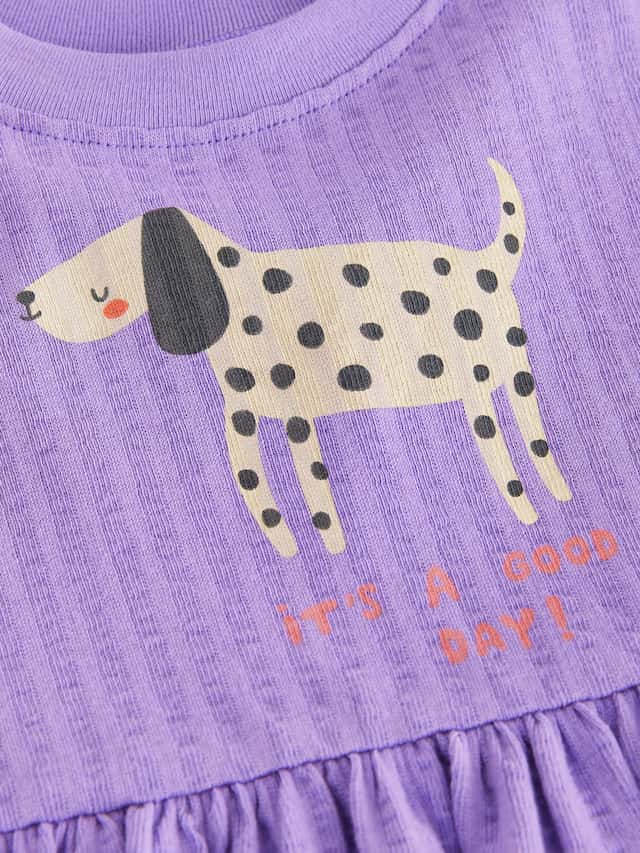 |Girl| Vestido De Manga Curta 100% Algodão Roxo Dog (3 meses a 7 anos)