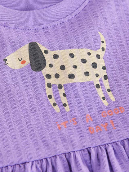 |Girl| Vestido De Manga Curta 100% Algodão Roxo Dog (3 meses a 7 anos)
