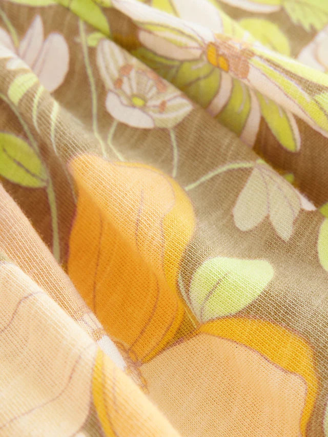 |Girl| Vestido Floral Verde Manga Longa Gola 100% Algodão (3 meses a 7 anos)