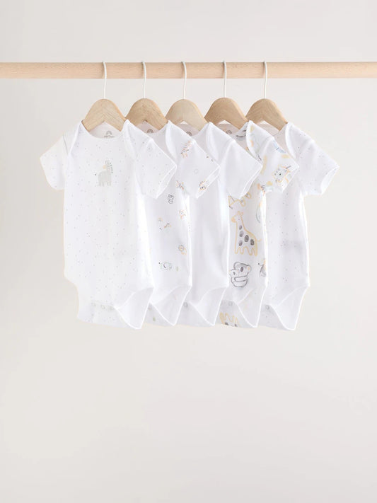 |BabyBoy| Body branco estampa animal bebê manga curta 100% algodão pacote com 5