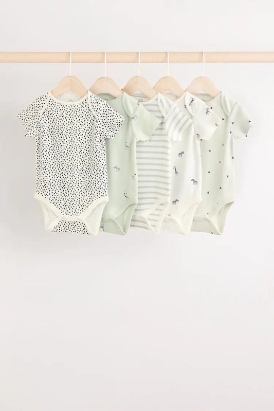 |BabyGirl| Conjunto de 5 macacões 100% algodão manga curta verde menta para bebê