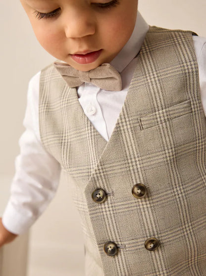 |Boy| Conjunto De Colete Xadrez Neutro Com Camisa e Gravata Borboleta (3 meses a 7 anos)
