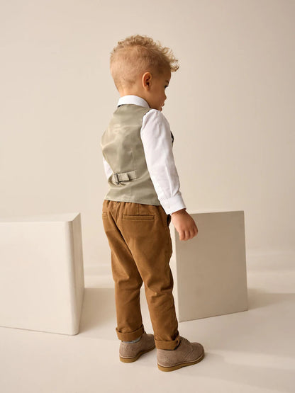 |Boy| Conjunto De Colete Xadrez Neutro Com Camisa e Gravata Borboleta (3 meses a 7 anos)