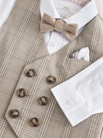 |Boy| Conjunto De Colete Xadrez Neutro Com Camisa e Gravata Borboleta (3 meses a 7 anos)