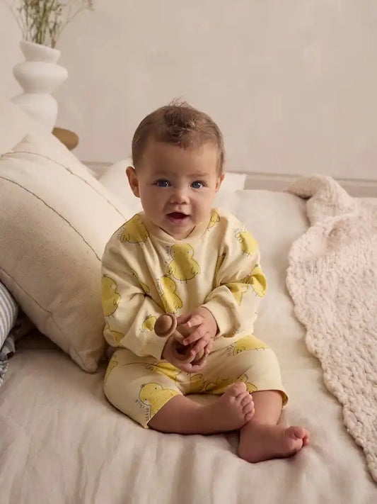 |BabyBoy| Yellow Chick 100% Algodão Moletom e Joggers Bebê Conjunto De 2 Peças (0 meses-2 anos)