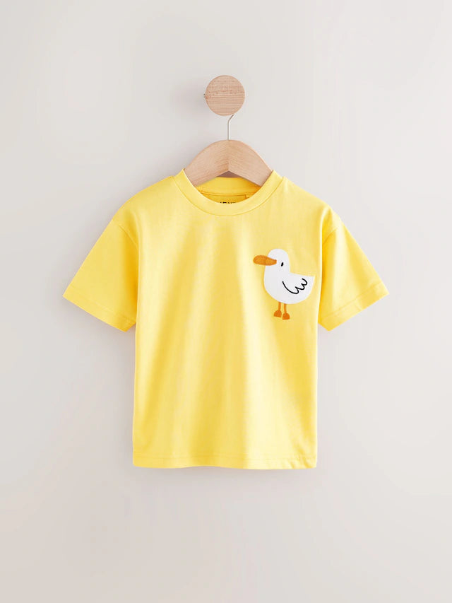 |Boy| Camisetas De Manga Curta Azul/Amarelo Seaside 100% Algodão, Pacote Com 3 (3 meses a 7 anos)