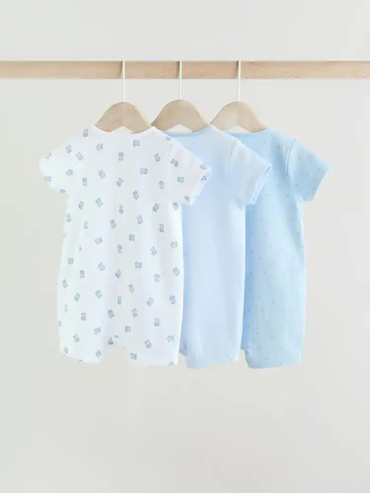 |BabyBoy| Conjunto De 3 Macacões Azuis Com Zíper Duplo Para Bebês (0 meses a 3 anos)
