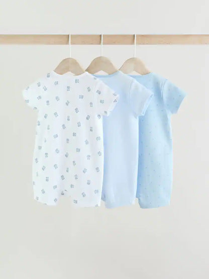 |BabyBoy| Conjunto De 3 Macacões Azuis Com Zíper Duplo Para Bebês (0 meses a 3 anos)