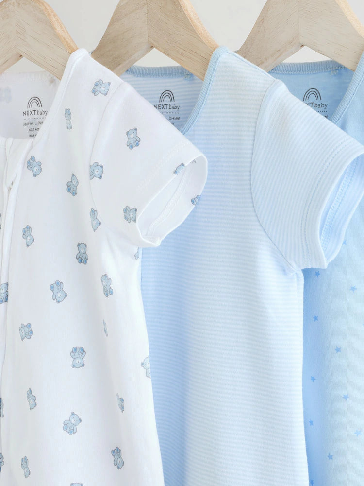 |BabyBoy| Conjunto De 3 Macacões Azuis Com Zíper Duplo Para Bebês (0 meses a 3 anos)