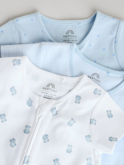 |BabyBoy| Conjunto De 3 Macacões Azuis Com Zíper Duplo Para Bebês (0 meses a 3 anos)