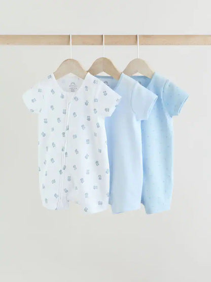|BabyBoy| Conjunto De 3 Macacões Azuis Com Zíper Duplo Para Bebês (0 meses a 3 anos)