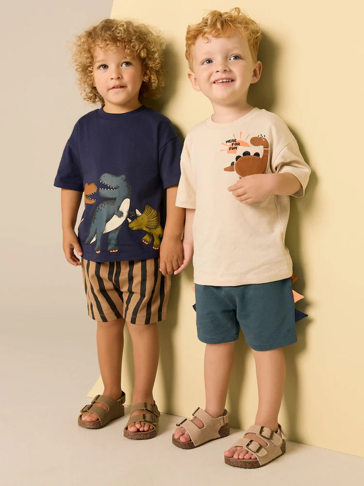 |Boy| Conjunto De Camiseta e Shorts De Manga Curta Azul Marinho/Pedra, Pacote com 2 (3 meses a 7 anos)