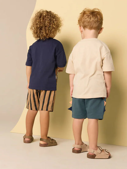 |Boy| Conjunto De Camiseta e Shorts De Manga Curta Azul Marinho/Pedra, Pacote com 2 (3 meses a 7 anos)