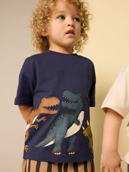 |Boy| Conjunto De Camiseta e Shorts De Manga Curta Azul Marinho/Pedra, Pacote com 2 (3 meses a 7 anos)