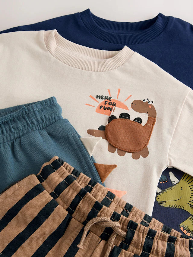 |Boy| Conjunto De Camiseta e Shorts De Manga Curta Azul Marinho/Pedra, Pacote com 2 (3 meses a 7 anos)