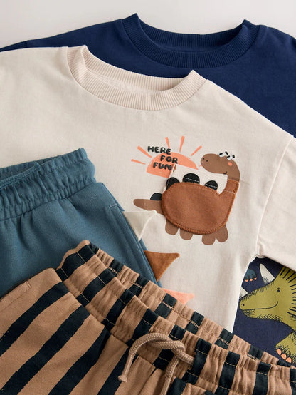 |Boy| Conjunto De Camiseta e Shorts De Manga Curta Azul Marinho/Pedra, Pacote com 2 (3 meses a 7 anos)