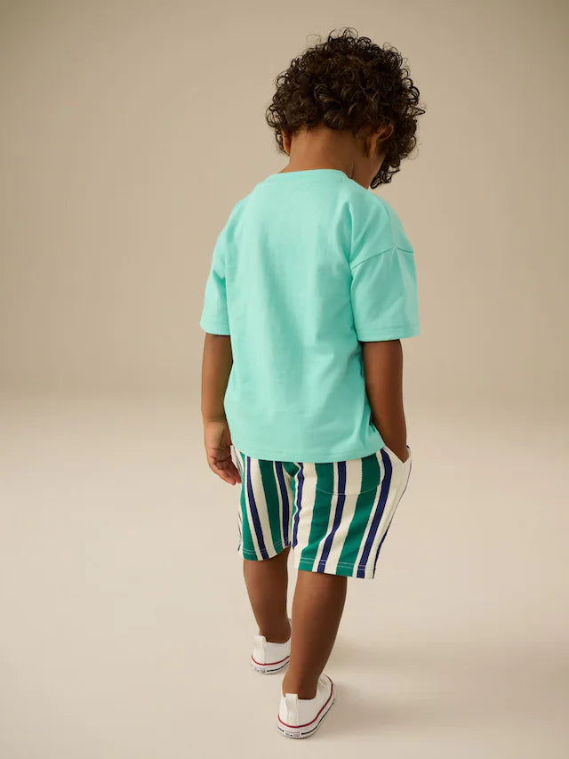 |Boy| Conjunto De Camiseta De Manga Curta Verde Menta e Shorts Estampados (3 meses a 7 anos)