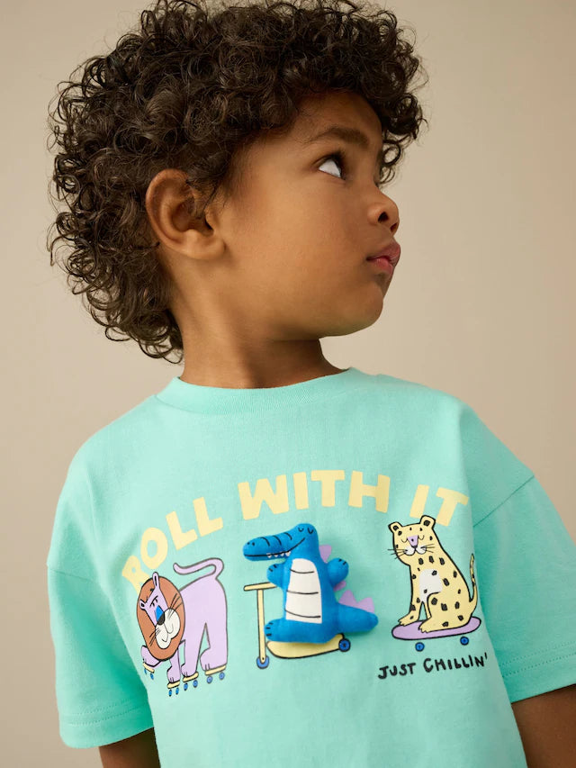 |Boy| Conjunto De Camiseta De Manga Curta Verde Menta e Shorts Estampados (3 meses a 7 anos)