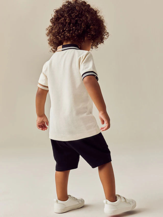 |Boy| Conjunto De Polo e Shorts Marrom Bege, Manga Curta, Gola Com Zíper (3 meses a 7 anos)