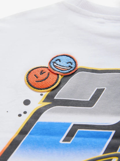 |Boy| Camiseta De Transporte De Manga Curta 100% Algodão Racecar Branca (3 meses a 7 anos)