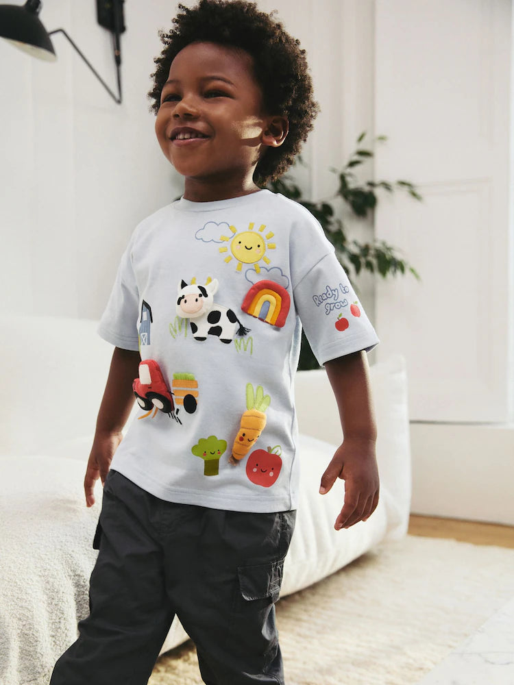 |Boy| Vestido de manga curta com flores 3D em branco cru (3 meses a 7 anos)