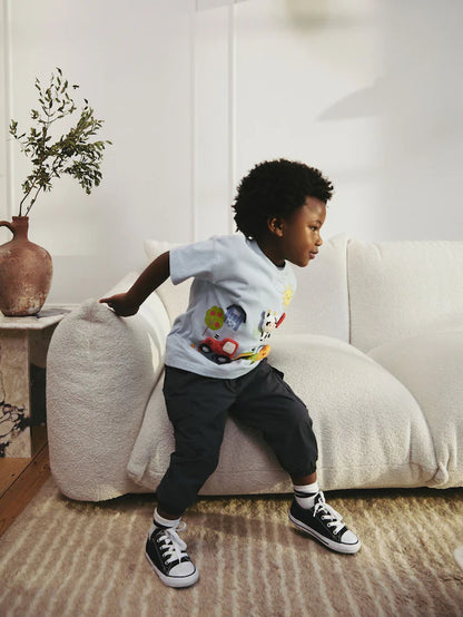 |Boy| Vestido de manga curta com flores 3D em branco cru (3 meses a 7 anos)