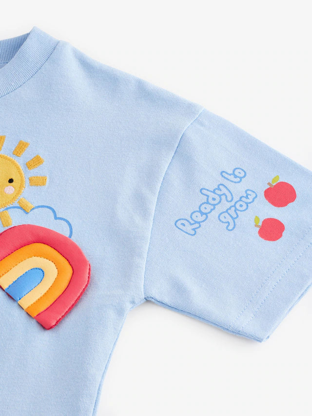 |Boy| Vestido de manga curta com flores 3D em branco cru (3 meses a 7 anos)