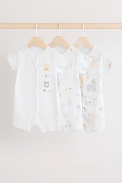 |BabyGirl| Macacão Safari Baby 100% algodão branco, pacote com 3 (0 meses a 2 anos)