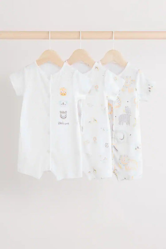 |BabyGirl| Macacão Safari Baby 100% algodão branco, pacote com 3 (0 meses a 2 anos)