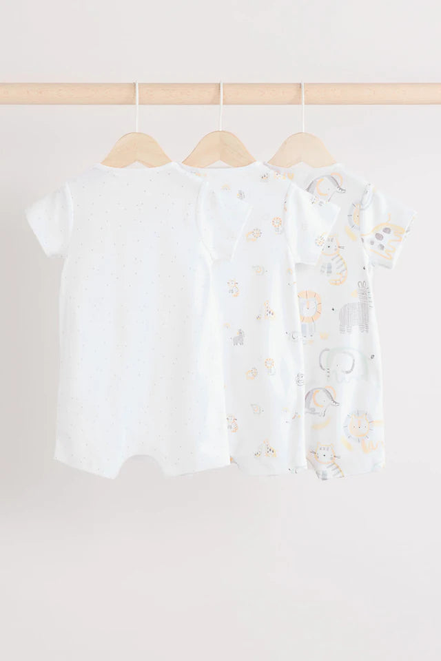 |BabyGirl| Macacão Safari Baby 100% algodão branco, pacote com 3 (0 meses a 2 anos)