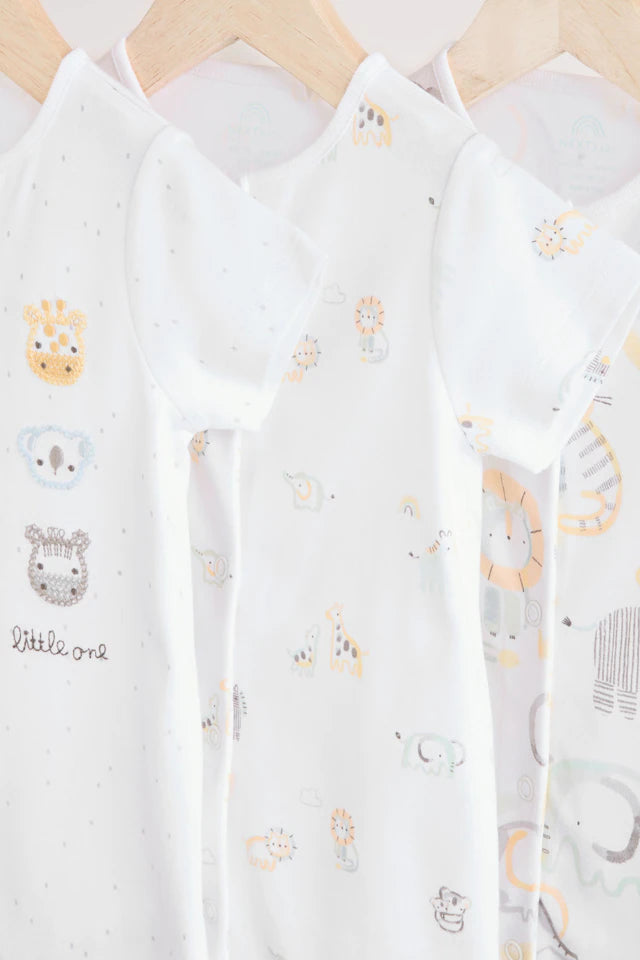 |BabyGirl| Macacão Safari Baby 100% algodão branco, pacote com 3 (0 meses a 2 anos)